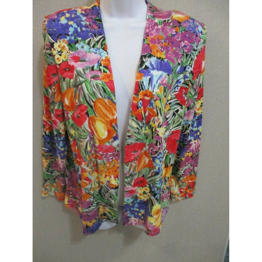 Sanibel Sport Floral Open Front Jacket Size Medium Petite ~ Collarless